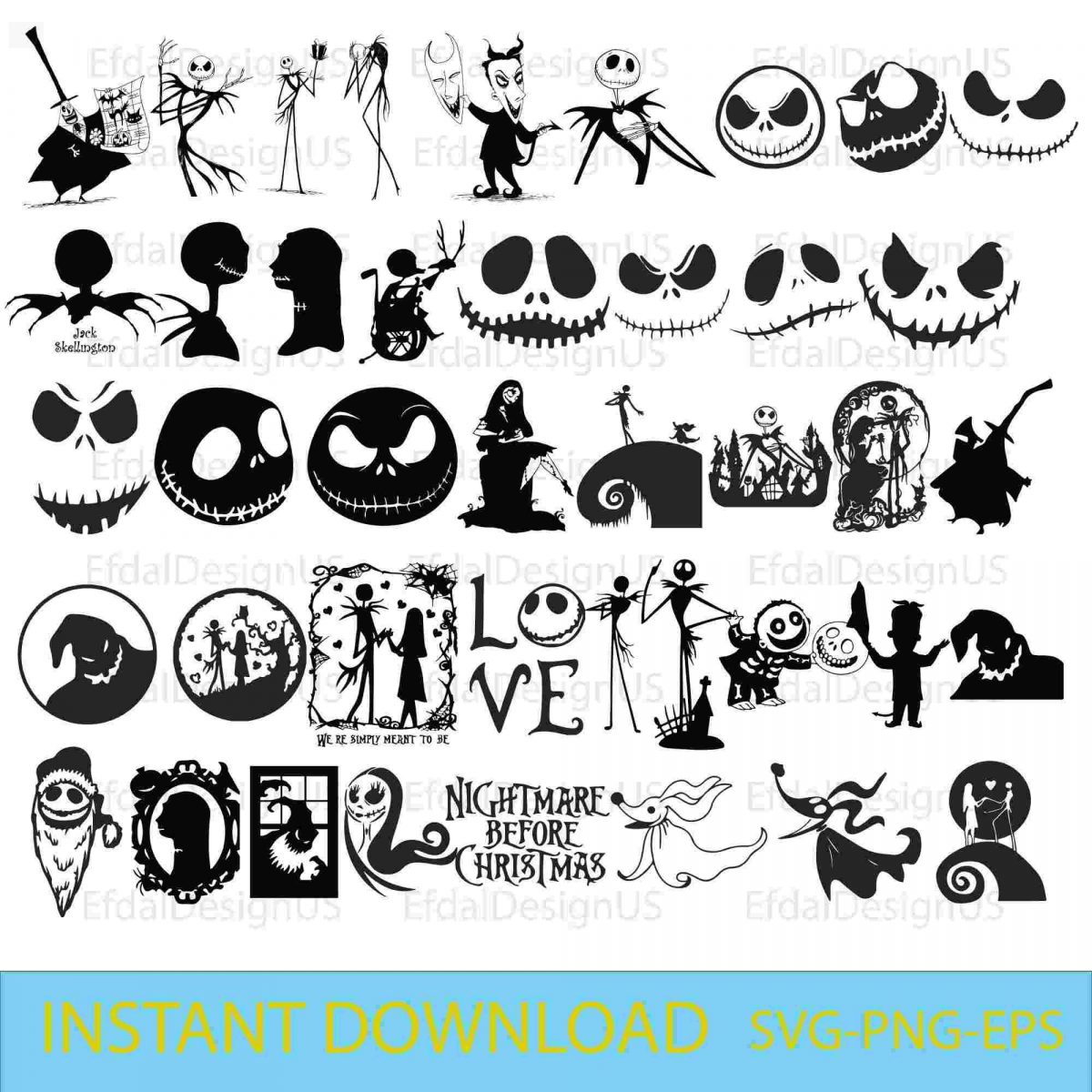 Spooky Jack and Sally SVG Set for Nightmare Before Fans