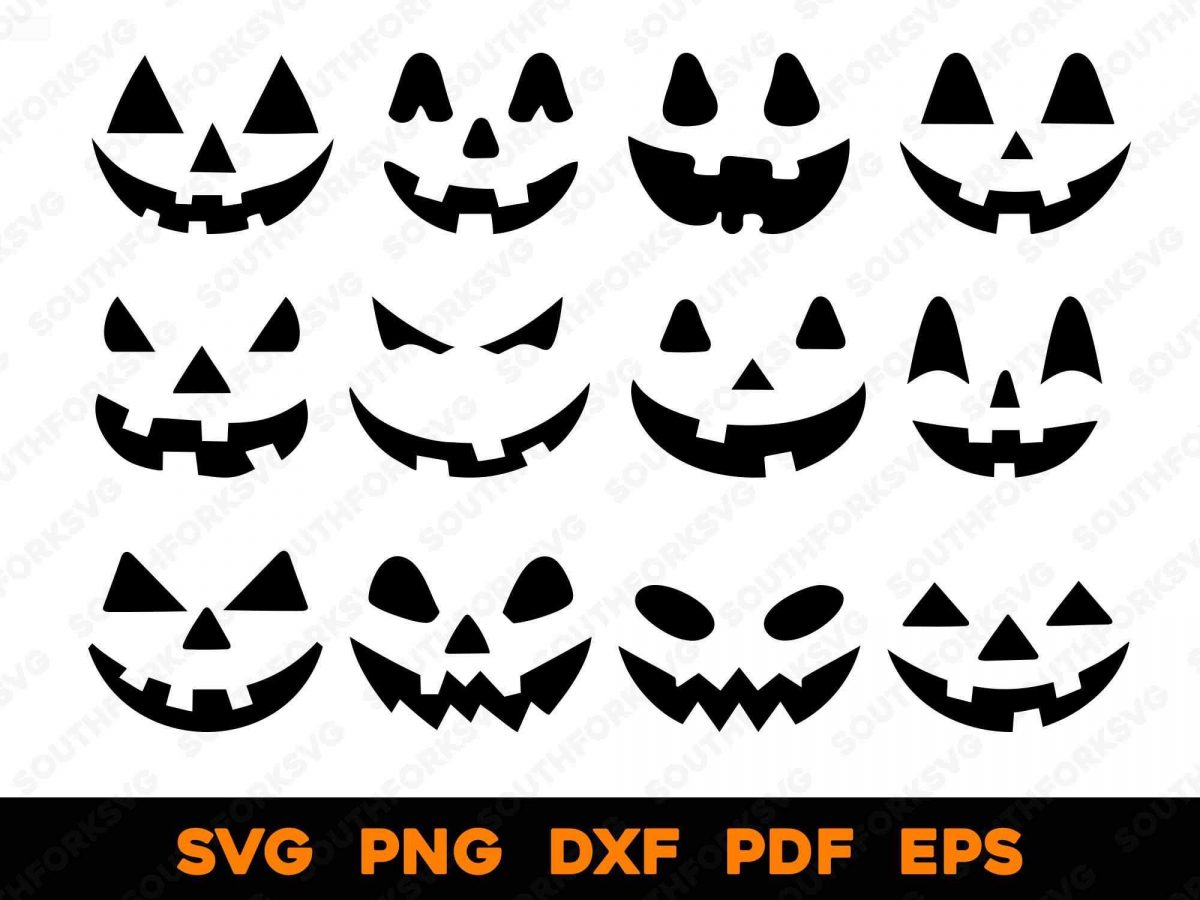 Spooky Jack O Lantern Face Bundle Vector Graphic Design Files SVG