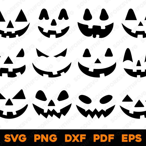 Spooky Jack O Lantern Face Bundle Vector Graphic Design Files SVG