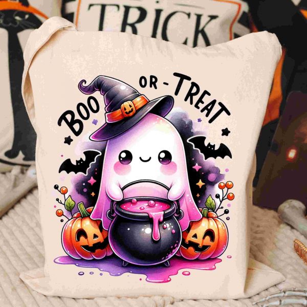 Spooky Kids Halloween Png Retro Ghost Trick or Treat Bag Png