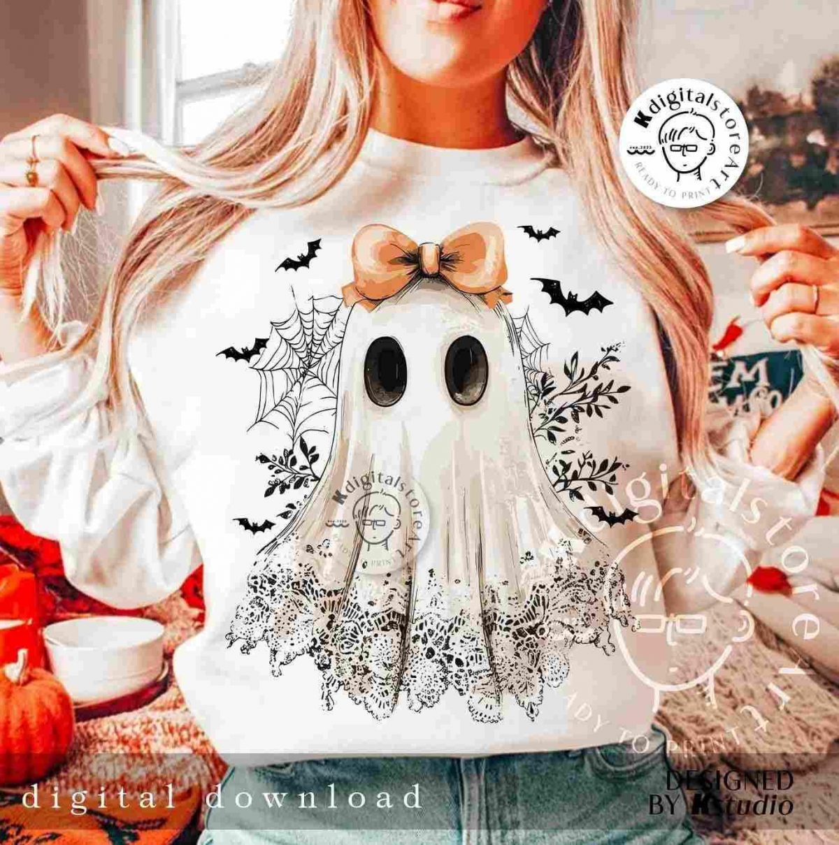 Spooky Lace Ghost PNG Bootiful Halloween SVG Bootiful Ghost Shirt PNG