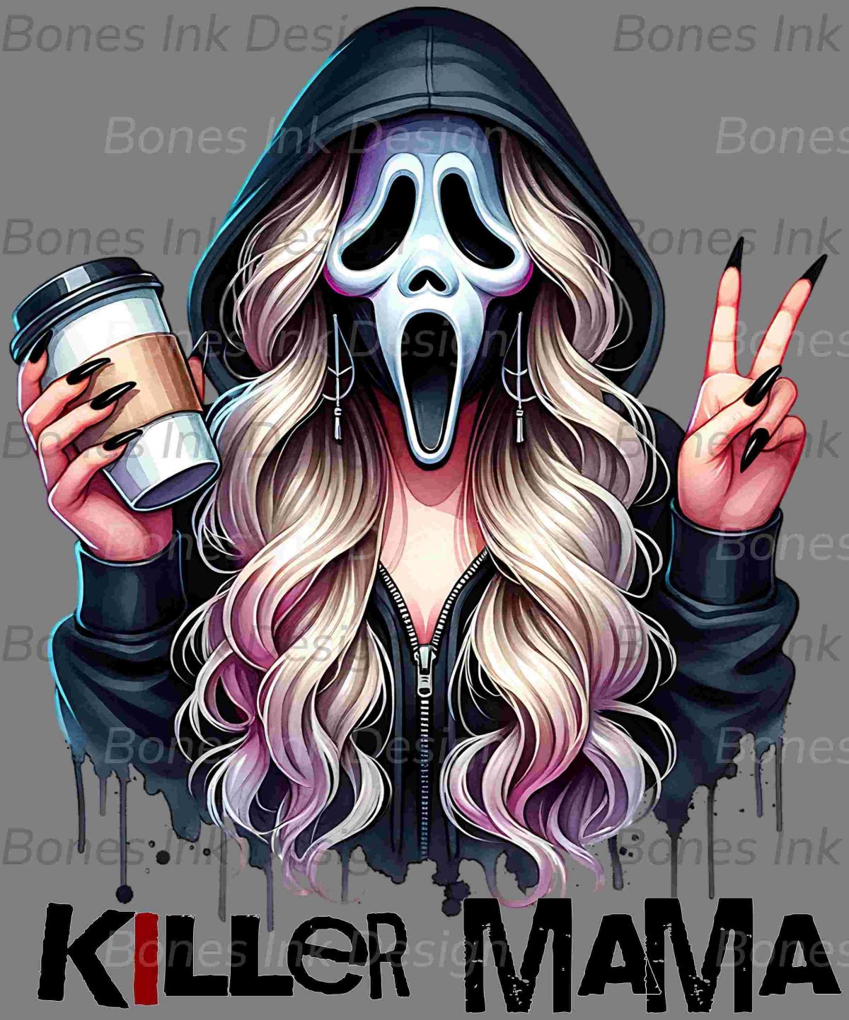 Spooky Mama Ghostly Character SVG Halloween Coffee Lover Design for