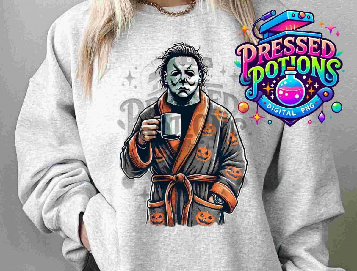 Spooky Michael Myers Coffee PNG Halloween Design HighRes 350 DPI