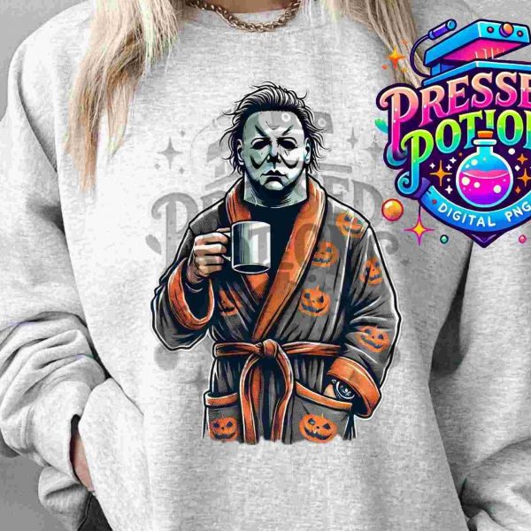 Spooky Michael Myers Coffee PNG Halloween Design HighRes 350 DPI