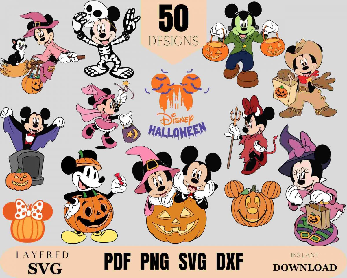 Spooky Mickey Minnie Halloween Clipart Bundle Layered SVG PNG Cut