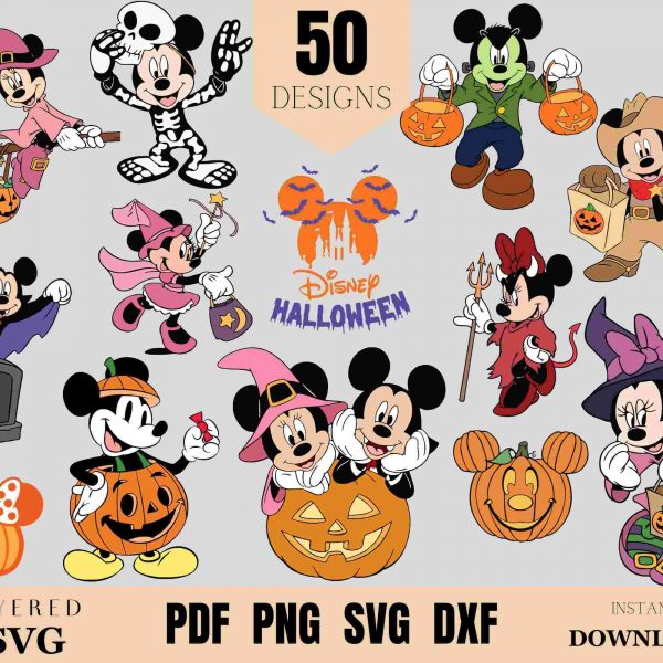 Spooky Mickey Minnie Halloween Clipart Bundle Layered SVG PNG Cut