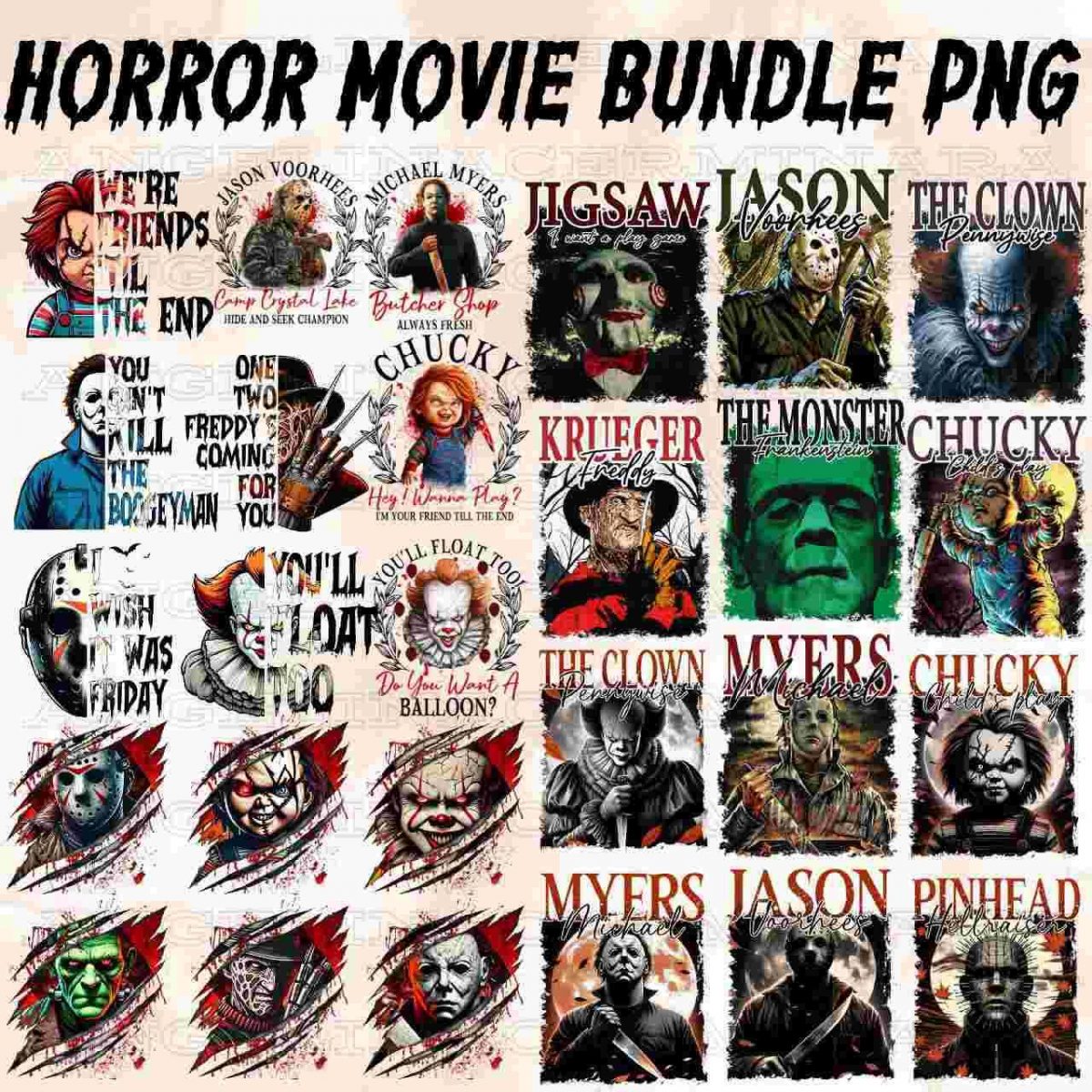 Spooky Movie Characters Bundle 25 Scary Halloween Png Designs