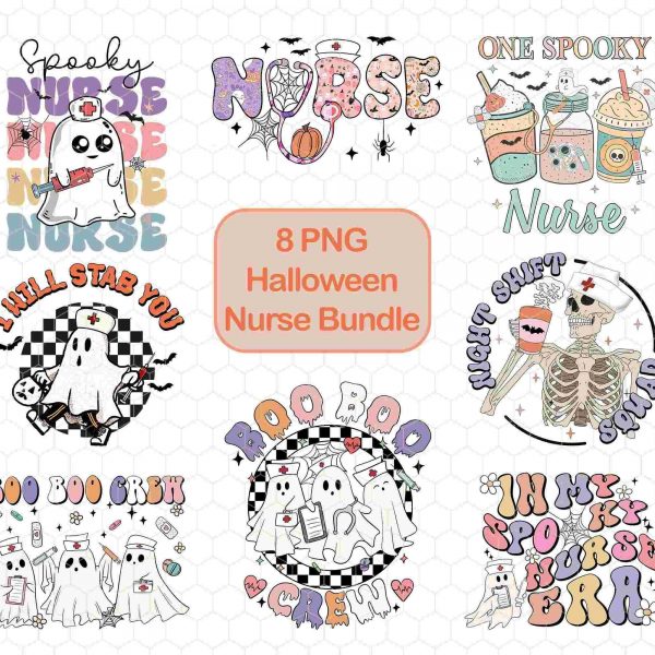 Spooky Nurse Bundle 8 Retro Halloween PNGs Boo Boo Crew.