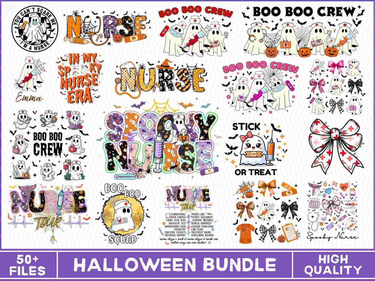 Spooky Nurse Halloween Bundle Ghost Nurses PNG Nurse Halloween SVG