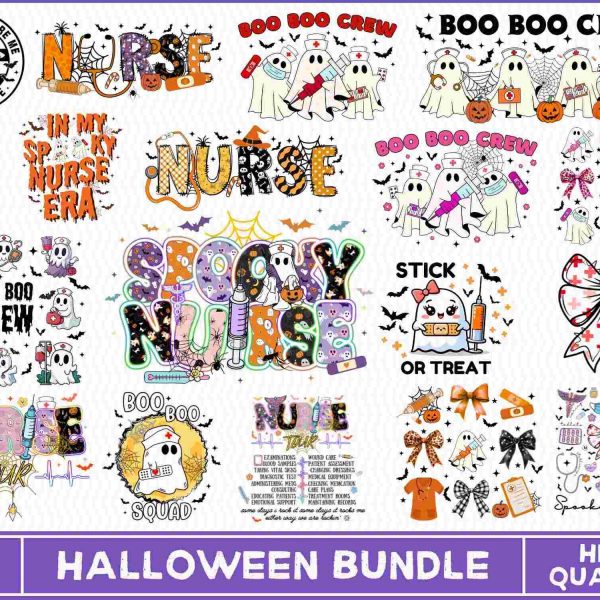 Spooky Nurse Halloween Bundle Ghost Nurses PNG Nurse Halloween SVG