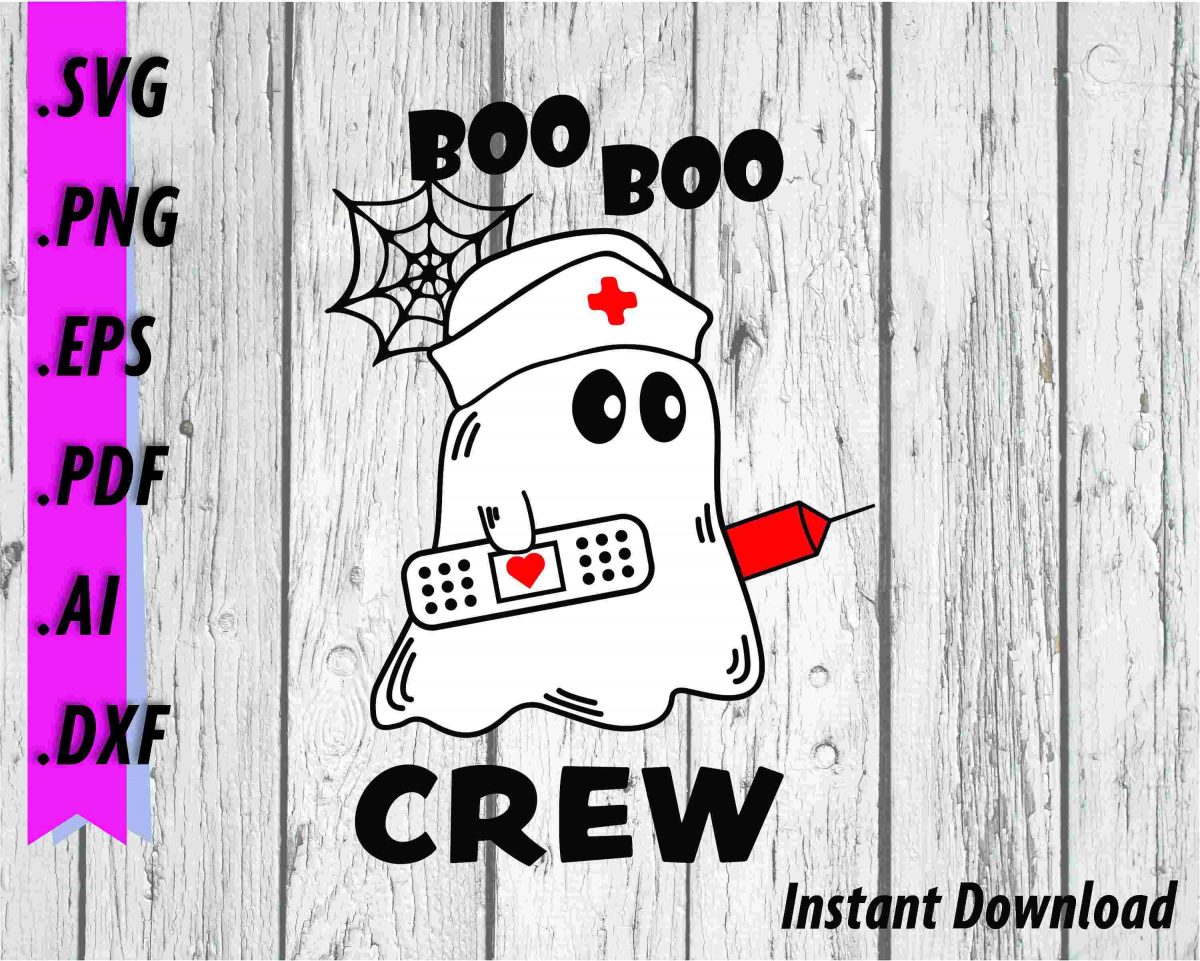 Spooky Nurse Halloween Clipart SVG Ghostly Boo Boo Crew with BandAid