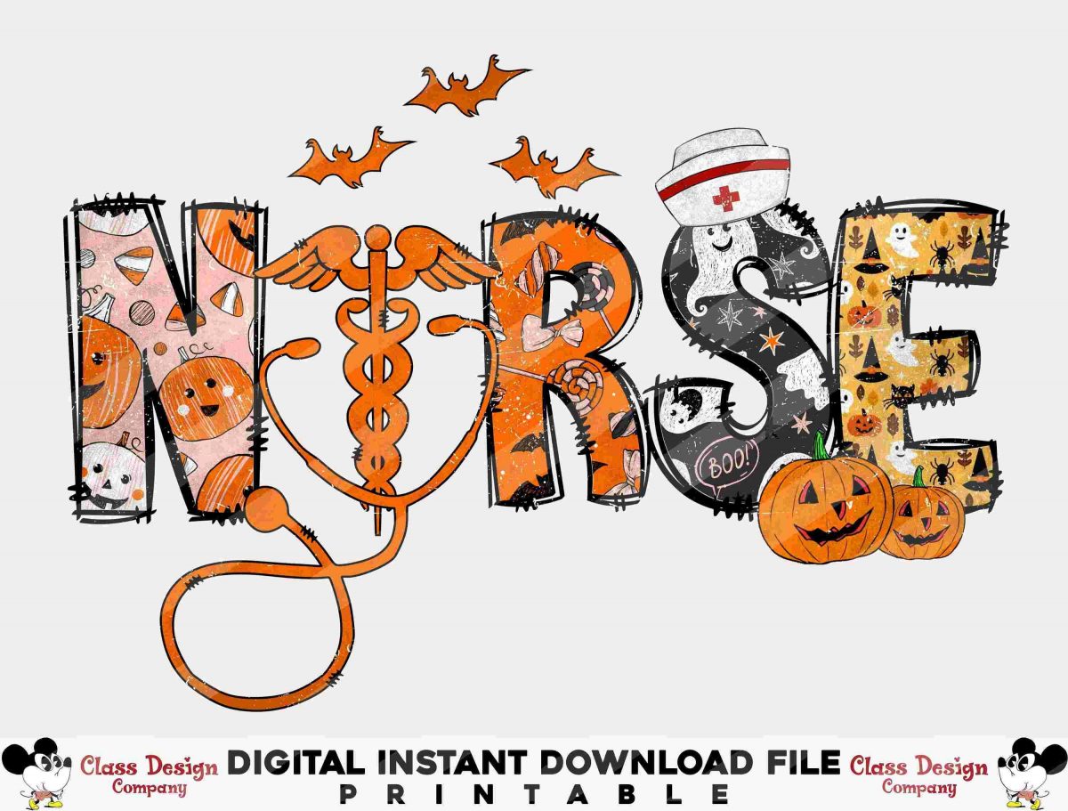 Spooky Nurse Halloween PNG Design for Sublimation Retro Style