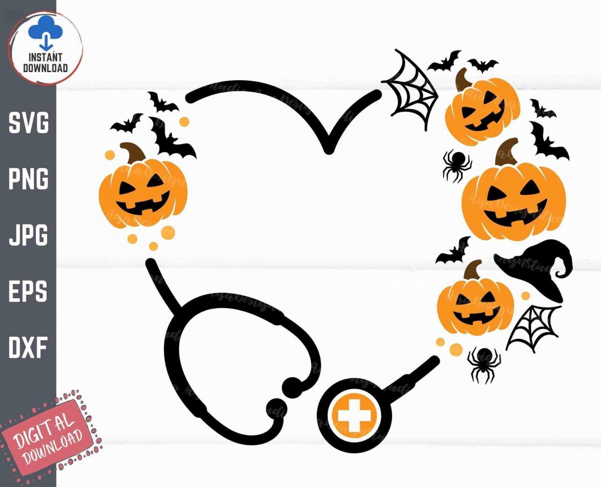 Spooky Nurse Pumpkin Stethoscope Halloween Medical Svg