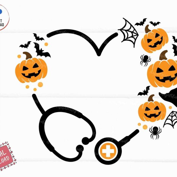 Spooky Nurse Pumpkin Stethoscope Halloween Medical Svg