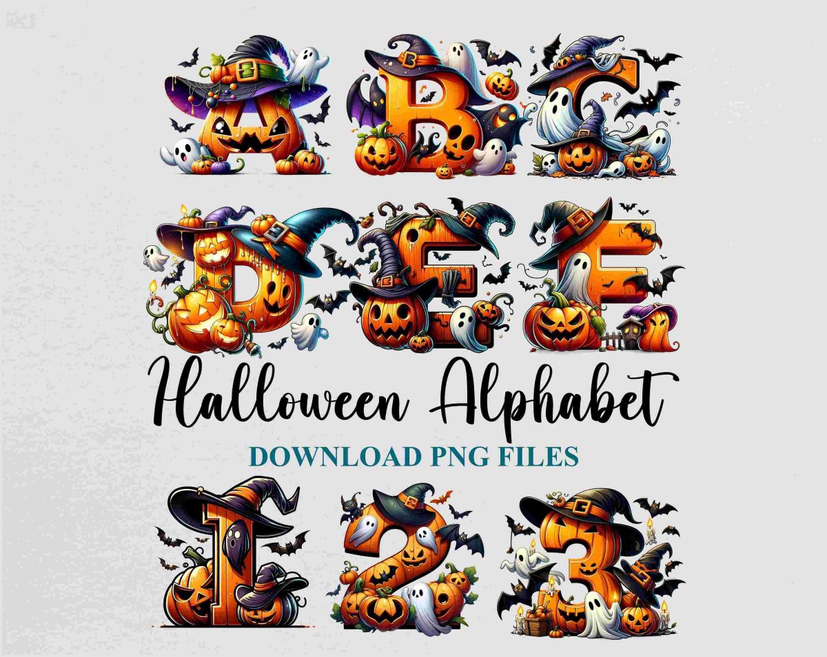 Spooky Pumpkin ABC Watercolor SVG Clipart Bundle for Instant Download