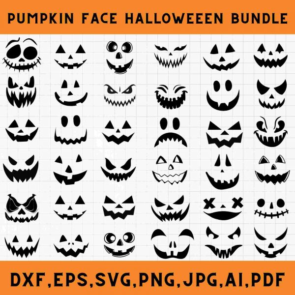 Spooky Pumpkin Face SVG Bundle for Halloween Jack o Lantern SVG