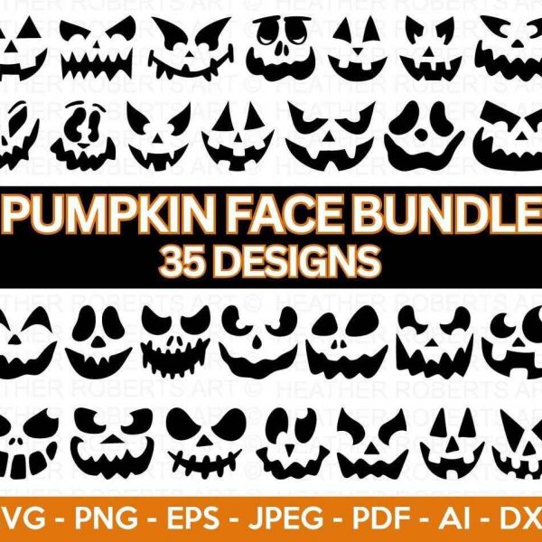 Spooky Pumpkin Faces SVG Halloween Jack O Lantern Clipart