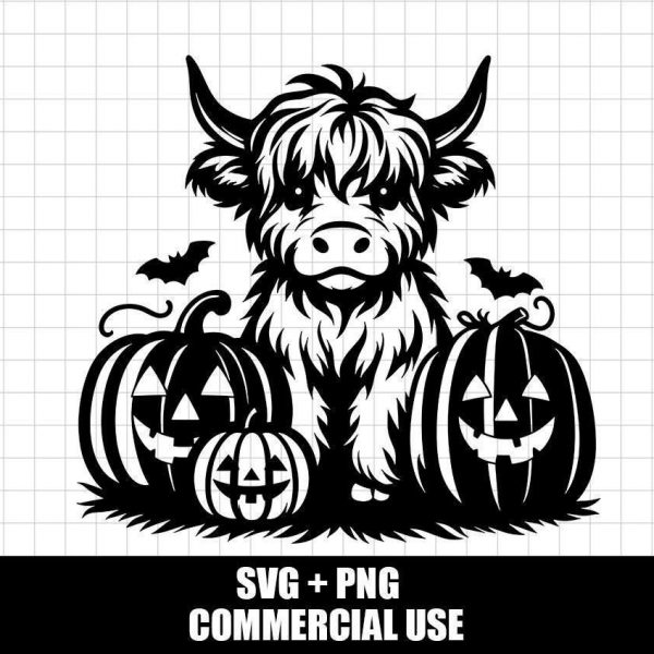 Spooky Pumpkin Western Halloween Highland Cow SVG PNG for Cricut