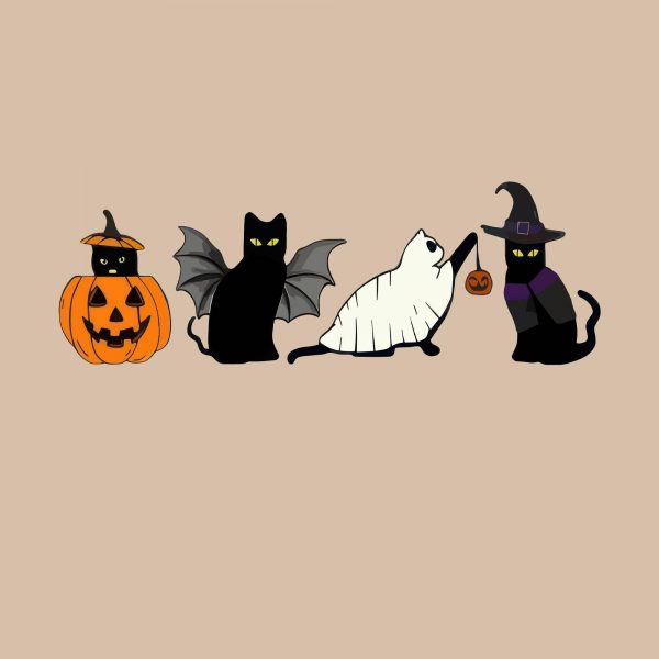 Spooky Retro Ghosts Black Cat SVG PNG Bundle for Halloween Cat Lover