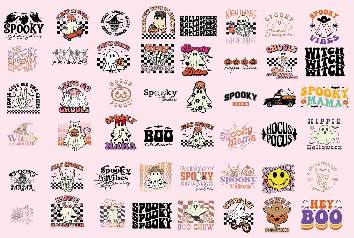 Spooky Retro Halloween SVG Pack Clipart Ghosts Shirts Hippie