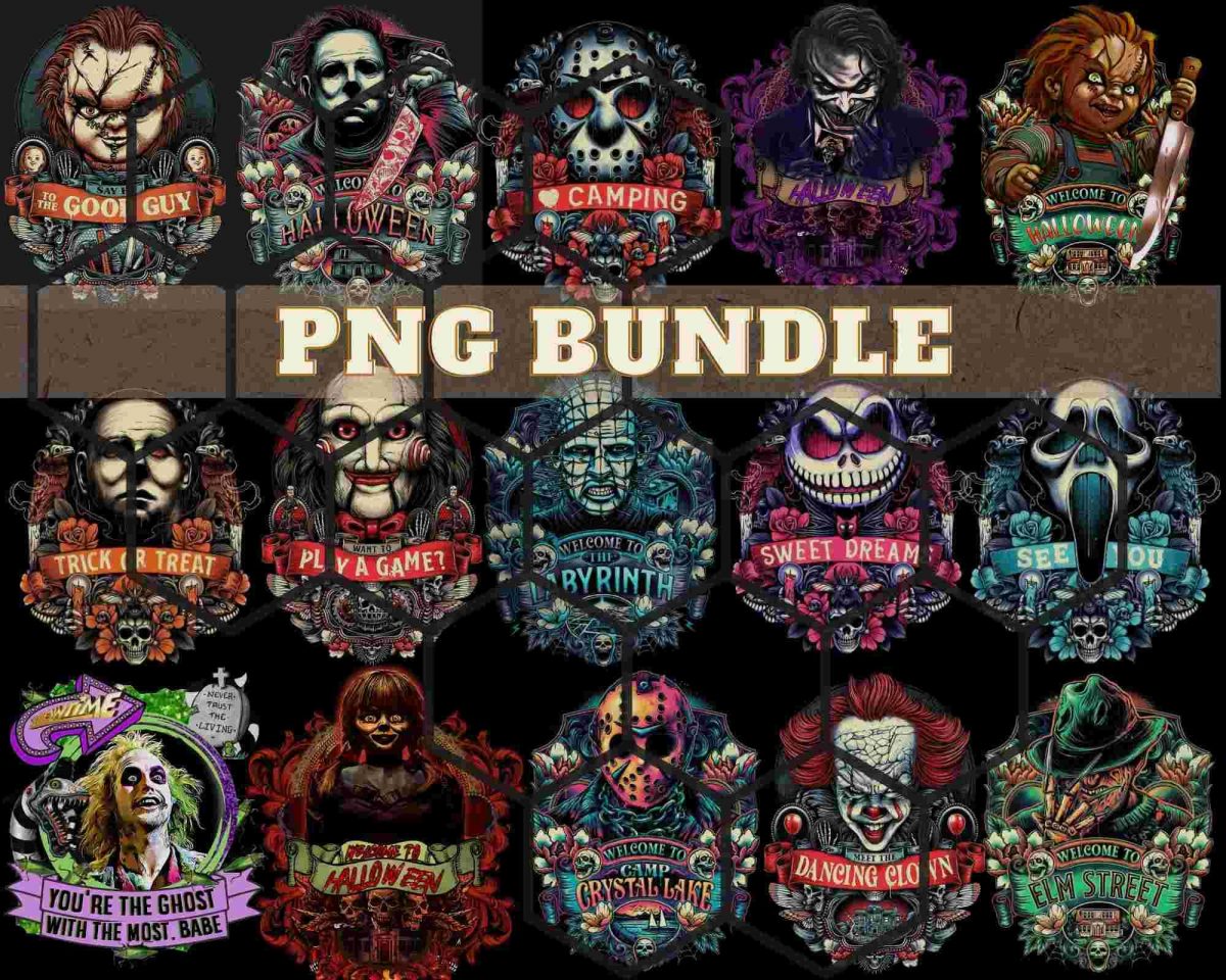 Spooky Season 15 Halloween Horror Characters PNG Bundle for