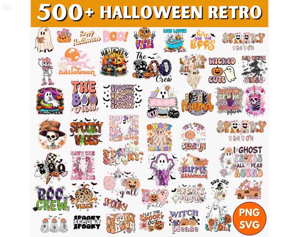 Spooky Season 500 Retro Halloween Png Bundle for Sublimation Designs