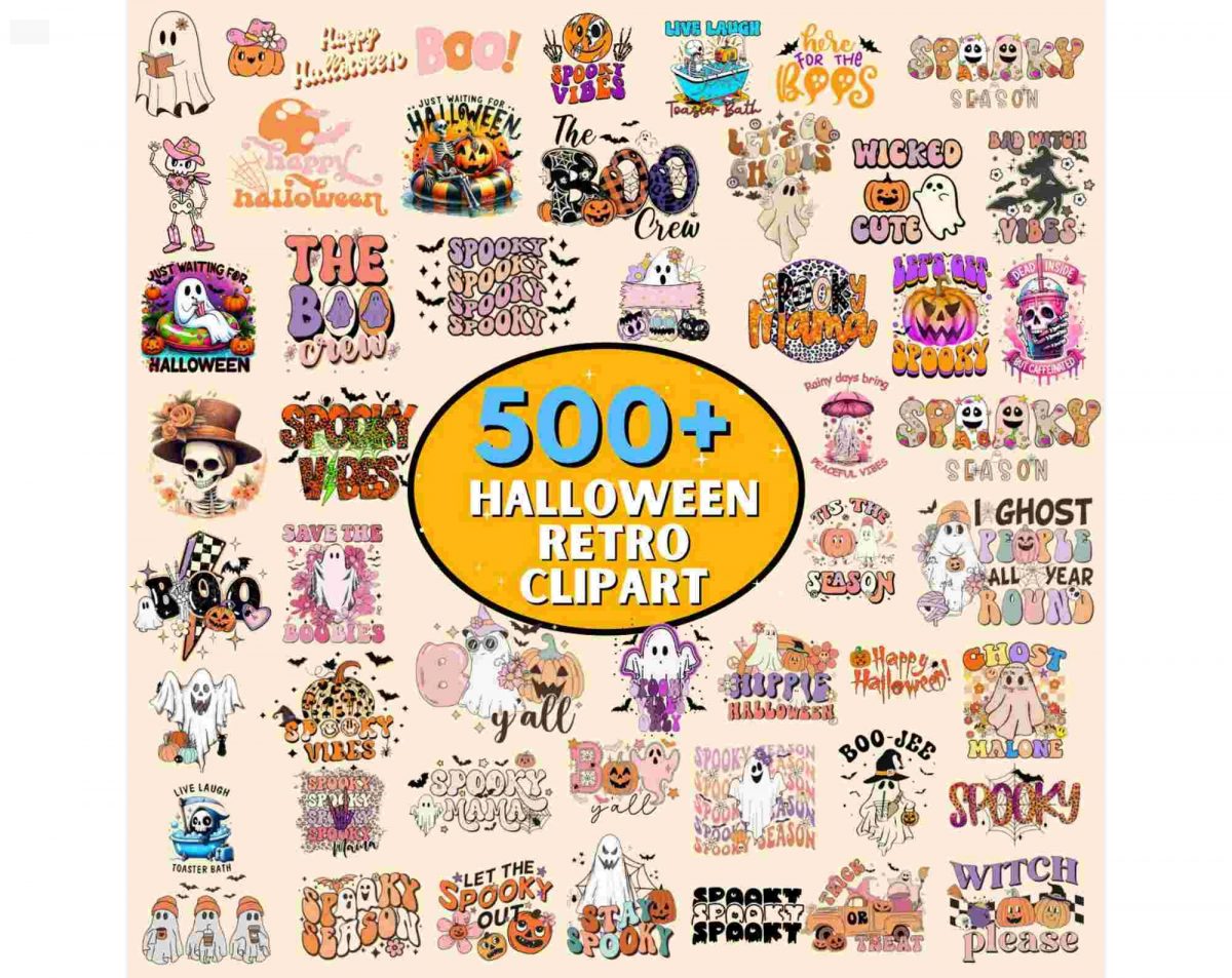 Spooky Season 500 Retro Halloween PNG Bundle for Sublimation Designs