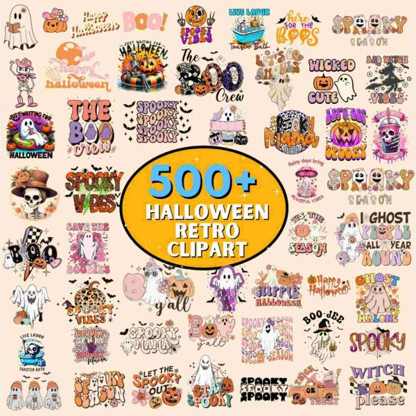 Spooky Season 500 Retro Halloween PNG Bundle for Sublimation Designs