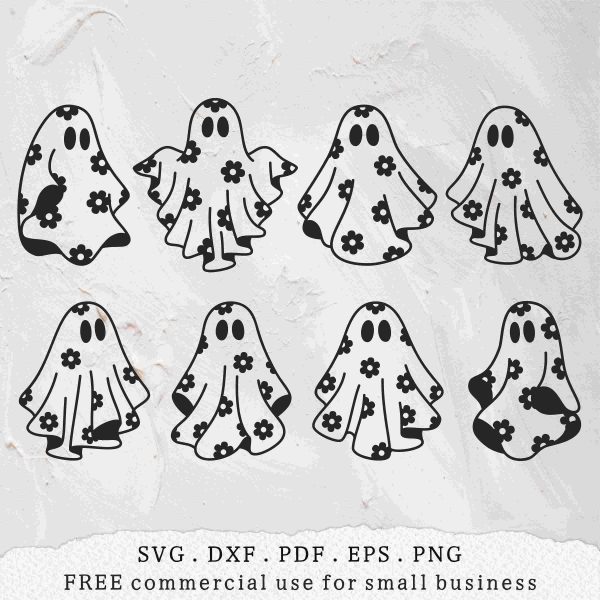 Spooky Season Floral Ghost Bundle Daisy Outline Cute Clipart