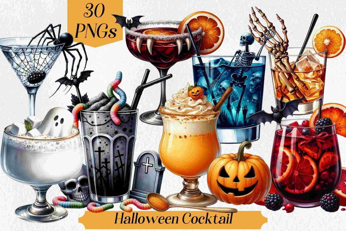 Spooky Season Halloween Cocktail Clipart Gothic Drinks SVGPNG