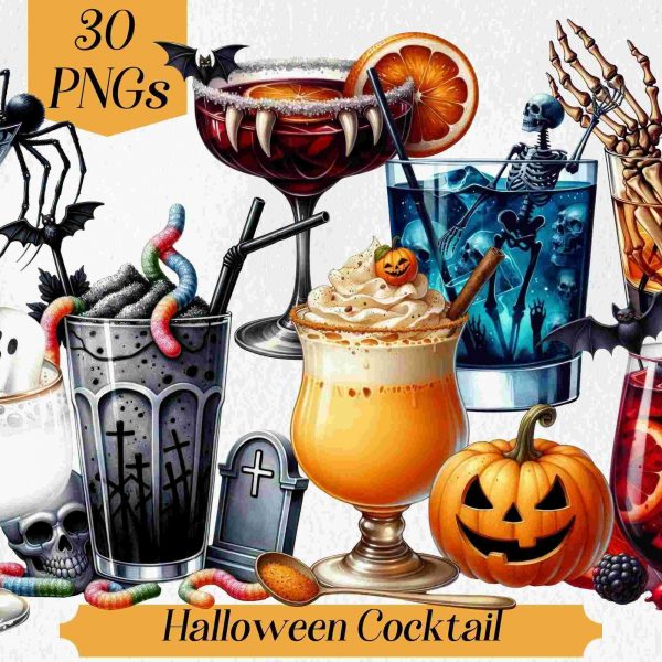 Spooky Season Halloween Cocktail Clipart Gothic Drinks SVGPNG