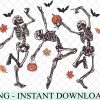 Spooky Season Halloween Costume Dancing Skeleton Pumpkin Face Retro