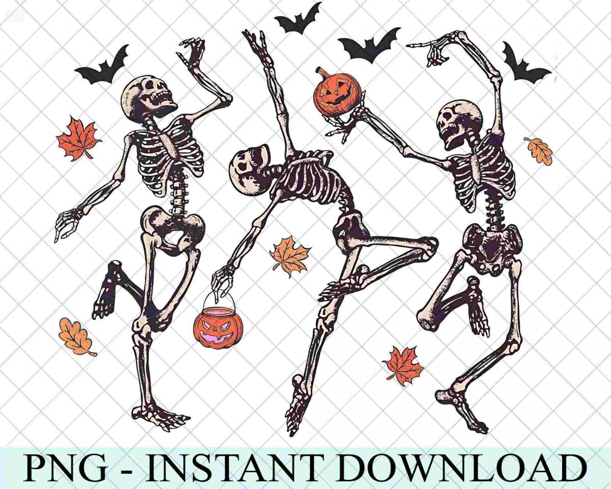 Spooky Season Halloween Costume Dancing Skeleton Pumpkin Face Retro