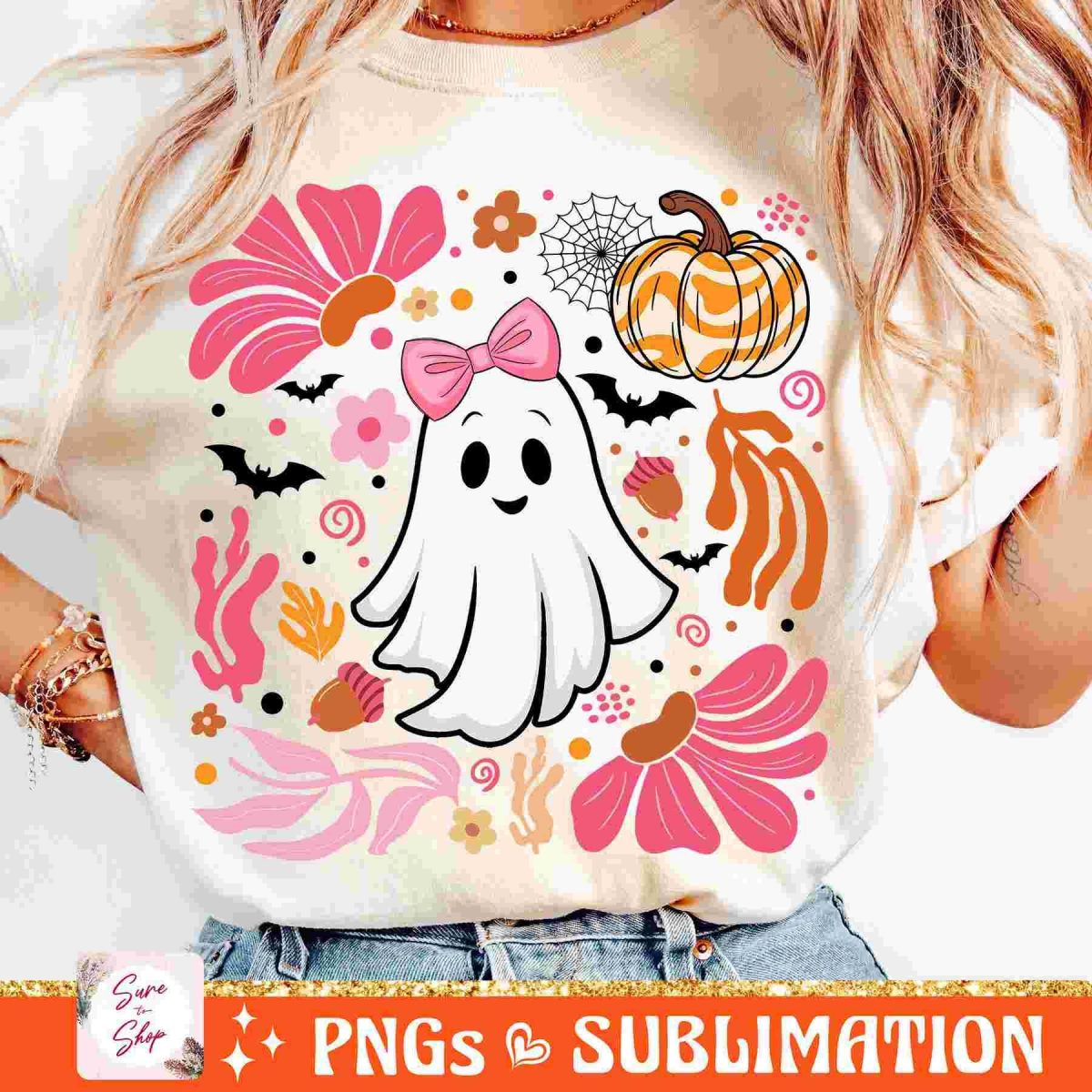 Spooky Season Halloween Pink Ghost Boho Floral Leopard Pumpkin Fall