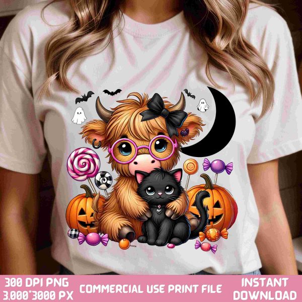 Spooky Season Highland Cow Retro Halloween Cute Ghost Cows Funny Cow