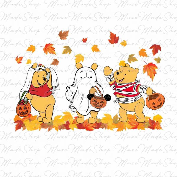 Spooky Season Retro Bear Ghost Halloween Cartoon Autumn Pumpkin PNG