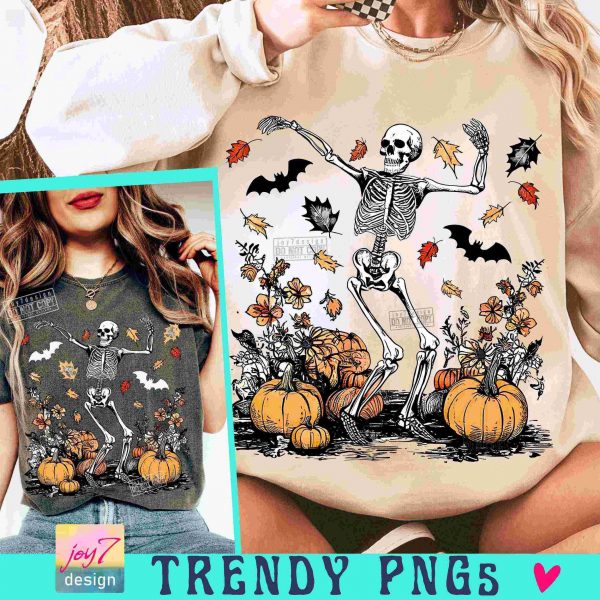 Spooky Season Retro Halloween Skeleton Funny Fall PNG