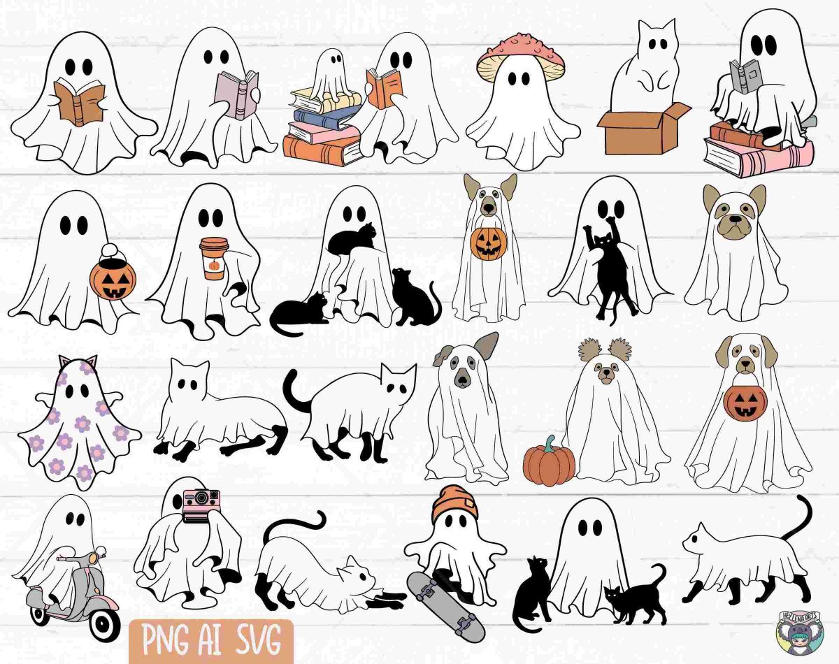 Spooky Season svg Bundle with Cute Ghosts Retro Halloween and Animal