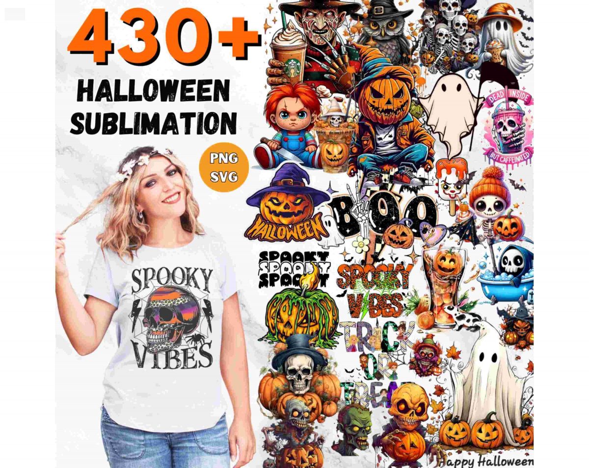 Spooky Season SVG PNG Bundle Halloween Shirt Designs Pumpkin Ghost