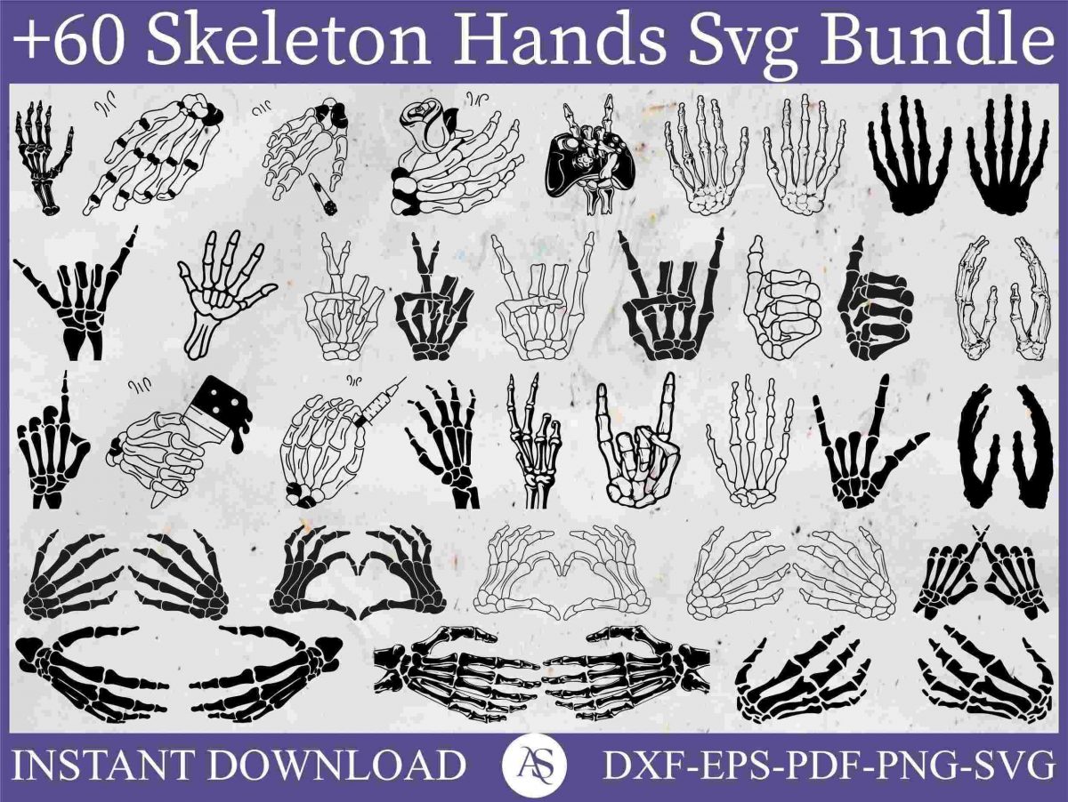 Spooky Skeleton Hands Bundle Skull Halloween SVG Rack Hand Middle