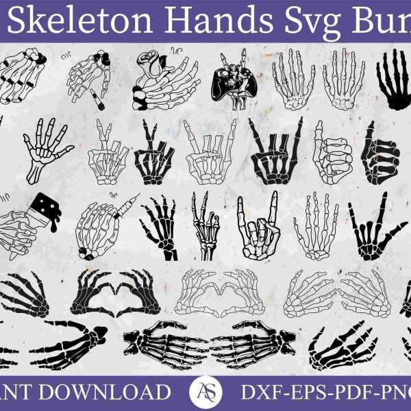 Spooky Skeleton Hands Bundle Skull Halloween SVG Rack Hand Middle