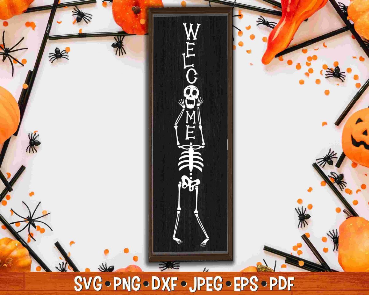 Spooky Skeleton Porch Sign Halloween SVG Vertical Haunted House