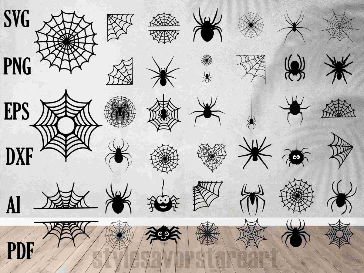 Spooky Spider Web Insect Cobweb Halloween SVG Clipart Silhouette