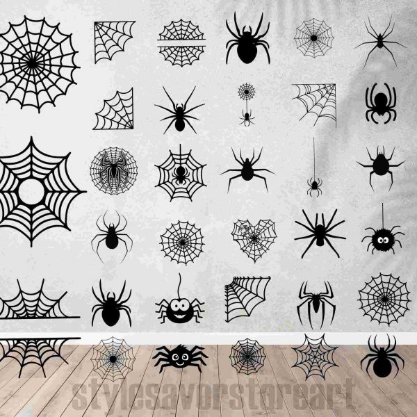 Spooky Spider Web Insect Cobweb Halloween SVG Clipart Silhouette