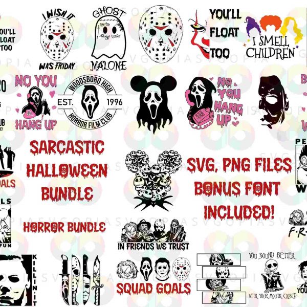 Spooky SVG Bundle Horror Characters Scream Sarcastic Halloween Jason