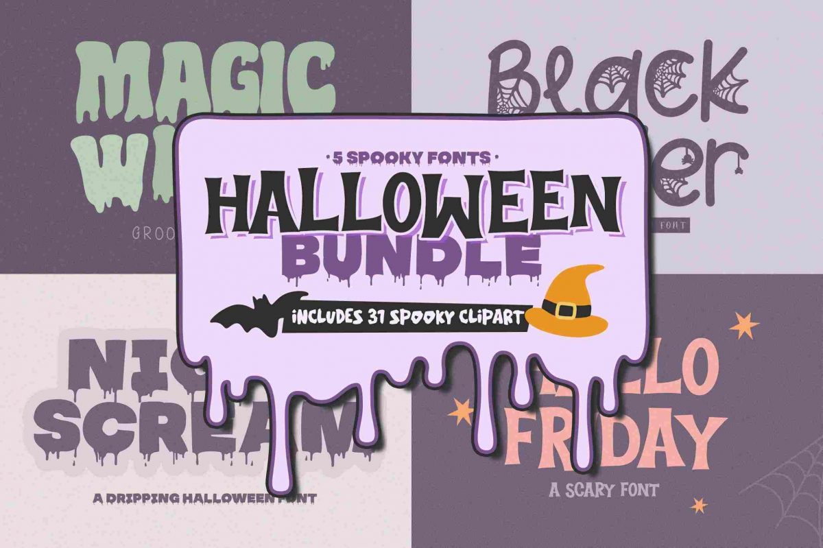 Spooky SVG PNG Halloween Font Bundle for Procreate Canva Cricut