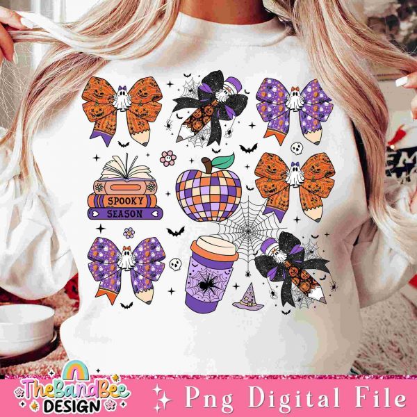 Spooky Teacher Coquette Halloween Pngs Pencil Bow Trendy SVG