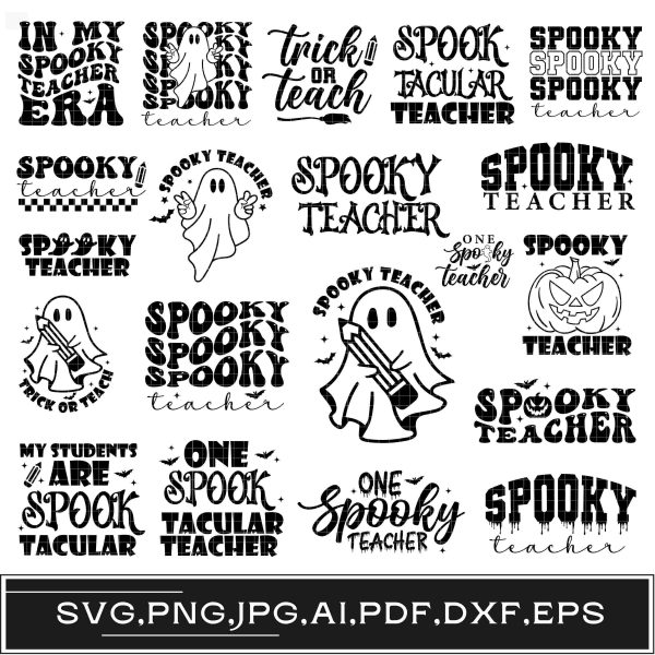 Spooky teacher Halloween bundle retro svg png trick or teach cut