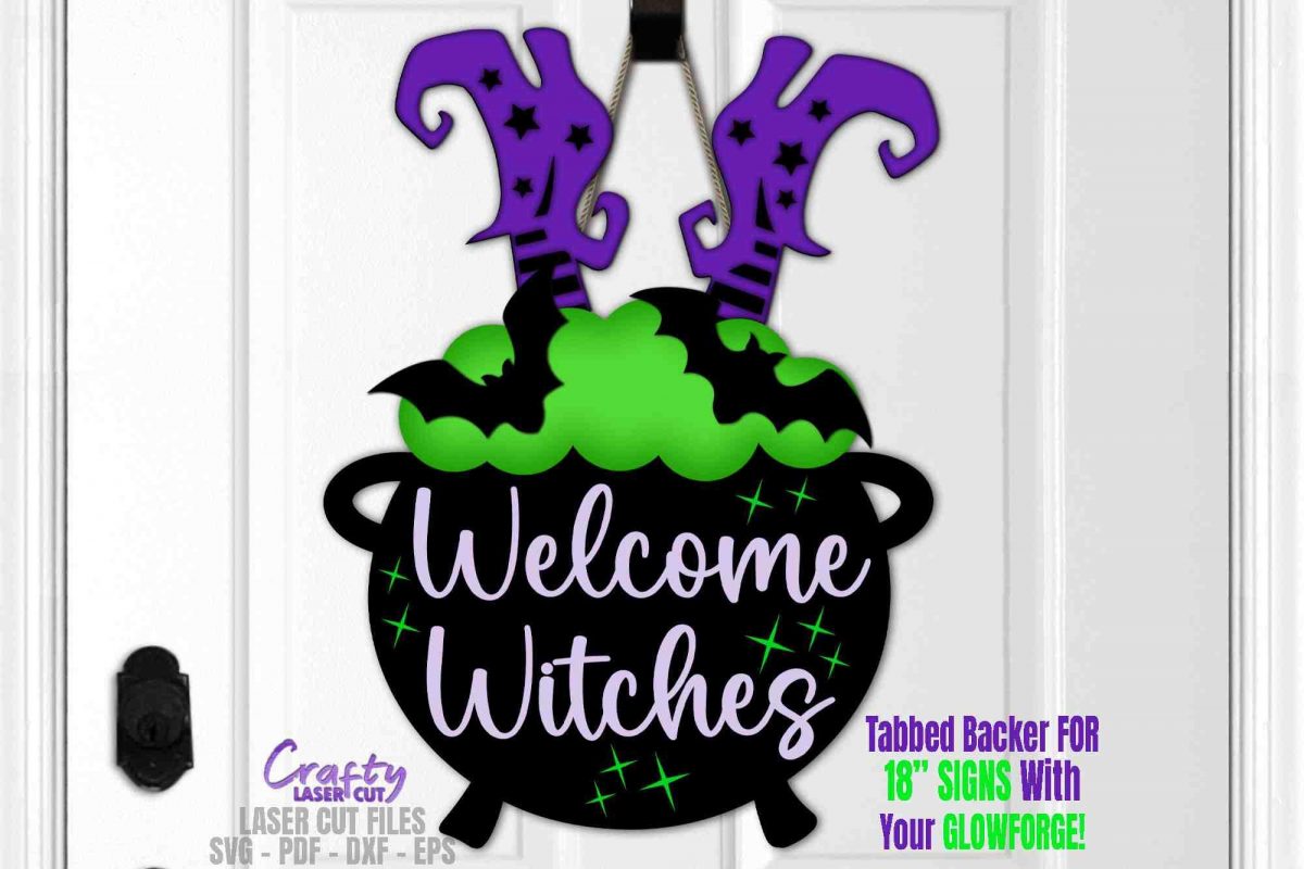 Spooky Witch Door Hanger Halloween Laser Cut Files Cauldron