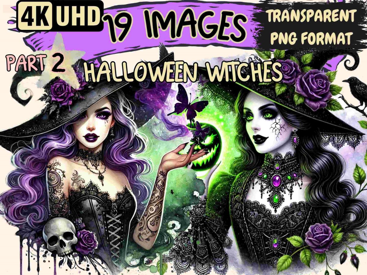 Spooky Witches Part 2 19 Witchy SVGs Magic Graphics Instant Download